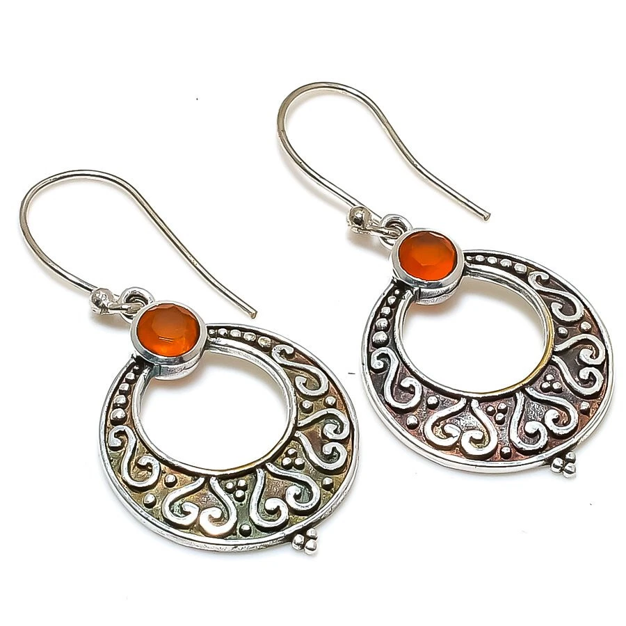 Pendientes chapados en plata con piedras preciosas de cornalina joyería vintage 2,5" Foto 1 de 1