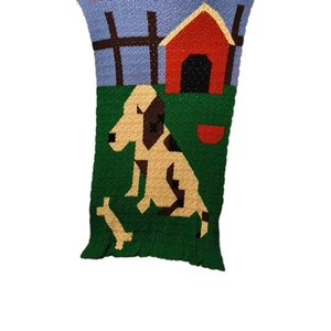 Beautiful Vtg Crochet Granny Square Dog Bone House Blanket Afghan Handmade 40x64 - Picture 1 of 9