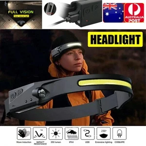 Waterproof Headlamp COB Night Buddy LED Motion Sensor Head Torch USB Headlight - Picture 1 of 14