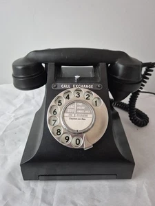 WORKING RESTORED VINTAGE BLACK BAKELITE TELEPHONE JET BLACK, CONVERTED. - Picture 1 of 7