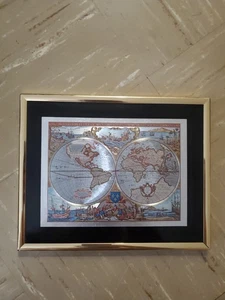 Vintage gerahmte Nova Totivs Terrarvm Orbis Goldfolie Karte der Antike - Bild 1 von 18