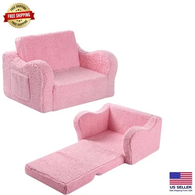 2-in-1 Soft Sherpa Kids Sofa Chair with Glow in the Dark Dino Design, Dark Grey - Image 1 of 4