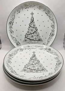 Platos de cena blancos y plateados Temptations Christmas Eve--Juego de 4 - Imagen 1 de 3