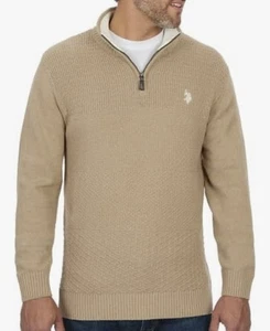U.S. Polo Assn. Suéter Para Hombres Textura Mixta 1/4 Cremallera Talla XXL NUEVO CON ETIQUETAS PRECIO DE VENTA SUGERIDO POR EL FABRICANTE $80 Lt Marrón - Imagen 1 de 4