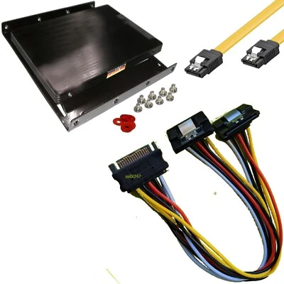 KABELBOUTIQUE® SSD Einbaurahmen 2,5 Montage Adapter Rahmen S-ATA Y Strom Kabel 1m SATA Lang |