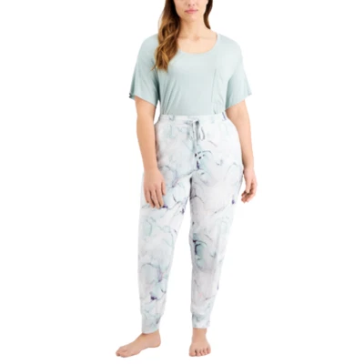 Pantalones de salón Alfani Intimates para mujer teñidos de mármol azul polvoriento, talla 3X Foto 1 de 3