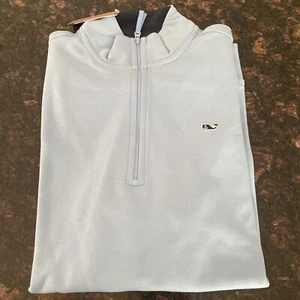 NWT Vineyard Vines Boys Cotton 1/4 Zip Sweater Baby Blue Periwinkle XL Sz 18 - Picture 1 of 10