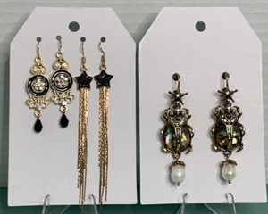 Lot Of 3 Costume Earrings Dangle Gold Tone Faux Pearl Rhinestone Variety - Picture 1 of 11