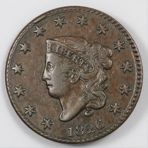1826 Matron Head US Copper Large Cent 1C Cud N-1 R.2 Cover