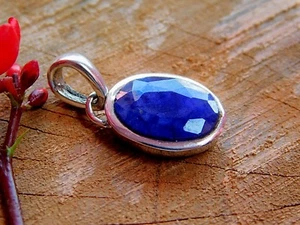 Gorgeous 925 Silver Faceted Corundum Blue Sapphire Silver Pendant 1"Inch BIJOUX - Picture 1 of 6