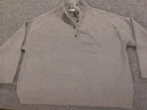 Zara sweater mens Large Gray Pullover mock button classic wool acrylic - Picture 1 of 10