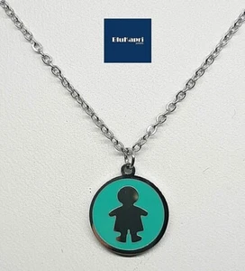 Collana acciaio  con ciondolo Bimbo smalto turchese. collana bimbo collana donna - Foto 1 di 6