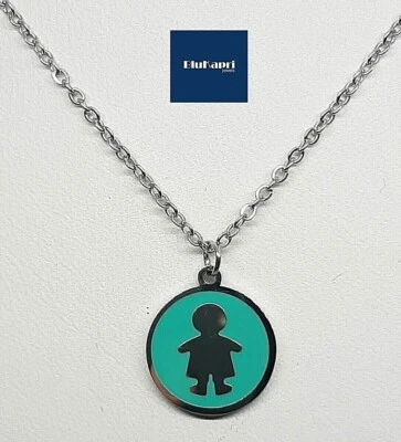 Collana acciaio  con ciondolo Bimbo smalto turchese. collana bimbo collana donna - Immagine 1 di 4