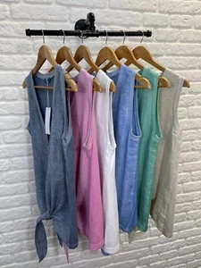 NEW BILLI LINEN SLEEVELESS STRETCHY BLOUSE TOP T SHIRT ONE SIZE FITS UK 10 - 14 - Picture 1 of 23