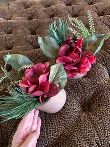 "2 macetas de piedra de seda sintética verde planta floral hortensia roja 7"" acento decorativo" - Imagen 1 de 12