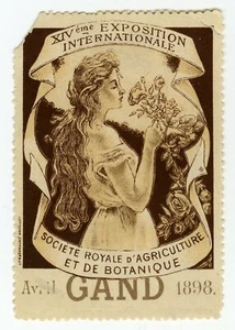 Poster Cinderella Exposition Internationale Ghent 1898 Woman Advertising Stamp - Picture 1 of 1