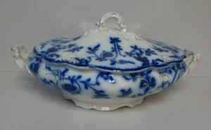 Meakin COLONIAL (FLOW BLUE) (GOLD ACCENT) Oval Covered Vegetable Bowl - Picture 1 of 3