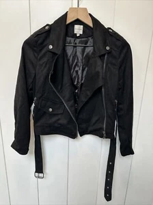 ELLISON Imitación Cuero Negro Gamuza Moto Chaqueta Cinturón Talla Pequeña - Imagen 1 de 12