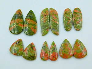 6 Earrings Pairs Of Natural Unakite Jasper Cabochon Pairs Jewelry Making Stones - Picture 1 of 8