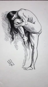 Original Female Charcoal on paper life Drawing nude Girl woman artwork realism - Picture 1 of 1
