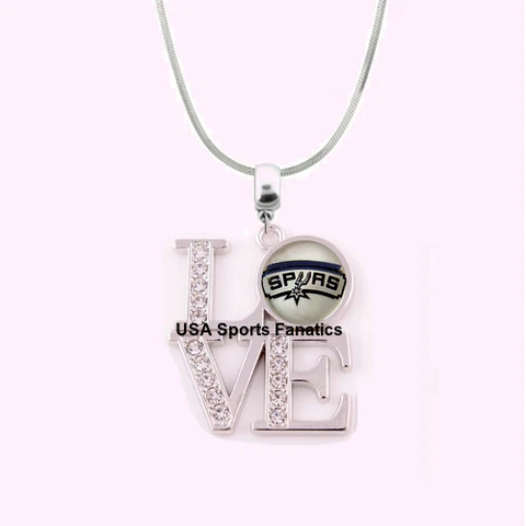 NBA San Antonio Spurs 925 Sterling Silver Team Love Necklace W/Rhinestones Cover