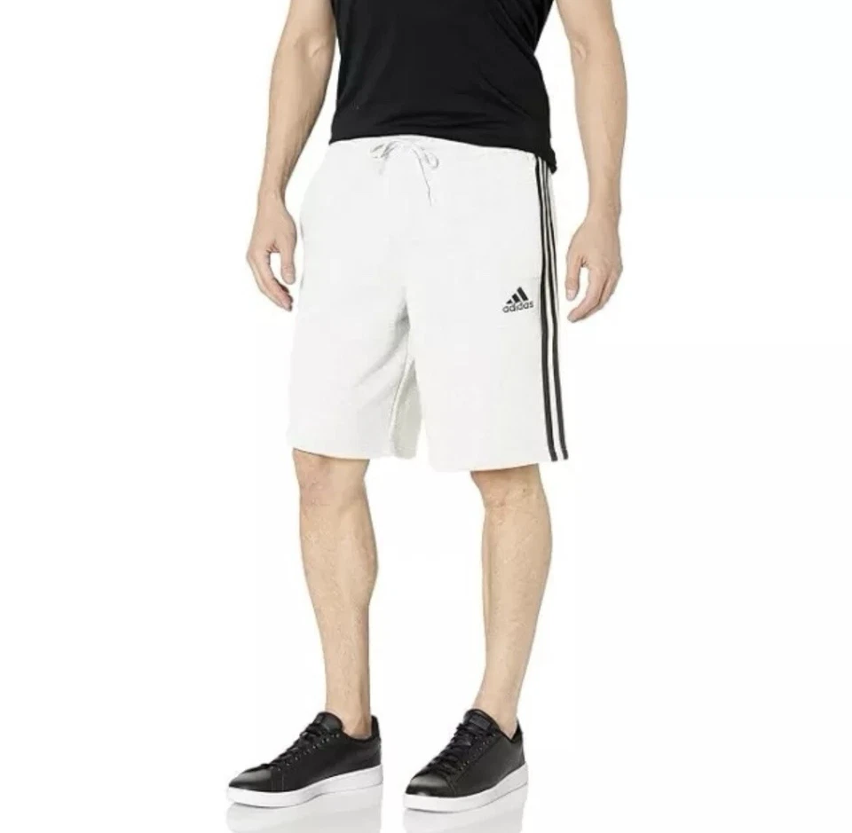adidas Men's Essentials Fleece 3-Stripes Shorts Size 2XL White Black H20855