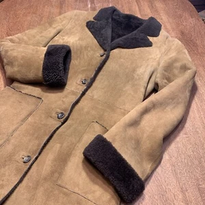 MASSIMO DUTTI Women Spain Shearling Sheepskin Camel Brown Long Coat Penny Lane S - Picture 1 of 24