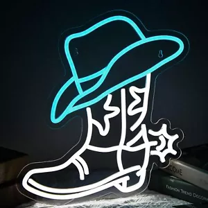 Cowboy Boot And Hat Neon Sign Led Light Up Sign For Wall Decor Aesthetic Western - Picture 1 of 6