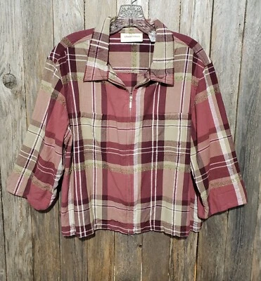 Blusa Top Para Mujer Lemon Grass XL Cremallera Frontal Borgoña Tostado Manga 3/4 Foto 1 de 4