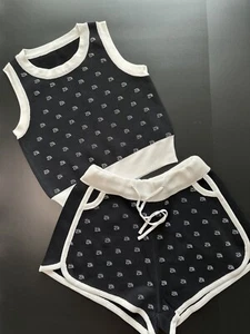 Women’s Black White Two Piece Crop Top Shorts Set Outfit - Picture 1 of 4