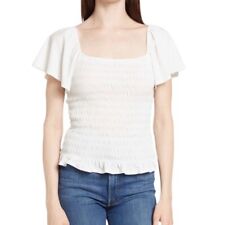 Nordstrom 1.State Flutter Sleeve Smocked Top White Size Large Ruched Minimalist