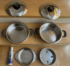 AMC 2 Töpfe 2,6 + 3,3 Liter, 24cm 2 Deckel,2 Visiotherm, Servierschale, Reiniger - Bild 1 von 3