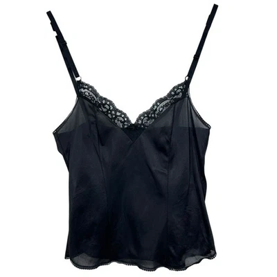 Camisola sin cordones de satén con adornos de encaje negro vintage correas ajustables delicadas Foto 1 de 4