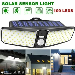 100 LED Dual Security Detector Solar Spot Light Motion Sensor Outdoor Floodlight - Picture 1 of 12