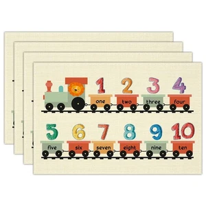 Juego de 4 manteles individuales de lino Number Train, colchonetas lavables impermeables Lion para... - Imagen 1 de 5