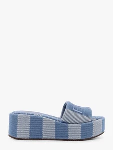 Fendi Sunshine Denim-Effect Jacquard Flatform Slides - Picture 1 of 12