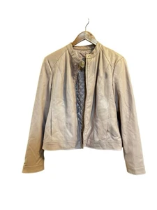 Cole Haan Peach Pink Moto Jacket Full Zip Size M Blush Girly Rocker Zip Cuff - Picture 1 of 7