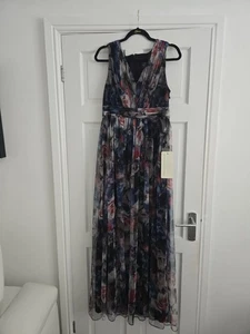 Brand New Adrianna Papell Fit And Flare Blue Rasberry White Mix Size 16 Maxi. - Picture 1 of 7