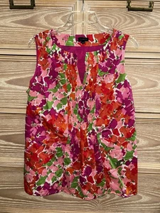 Talbots Sleeveless Tank Top Women’s Pink Multicolor Pleated Top Size 10 EUC - Picture 1 of 3