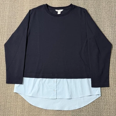 Pulôver feminino Athleta Gallery top 2.0 azul manga longa em camadas gola redonda grande - Imagem 1 de 4