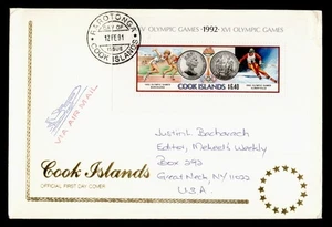 DR WHO 1991 COOK ISLANDS FDC OLYMPICS SPORTS S/S $6.40 M51914 - Picture 1 of 2