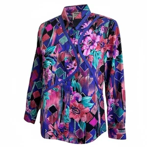 Vintage Wrangler Western Shirt Womens Medium Purple Floral Aztec Cowgirl - Picture 1 of 9