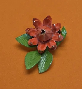 Vintage Orange Emaille Blume Brosche Anstecknadel - Bild 1 von 3