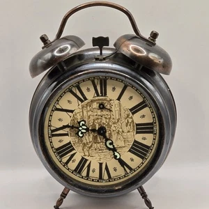Vintage Jerger Twin Bell Alarm Clock Brass Copper West Germany WORKING SEE - Picture 1 of 10