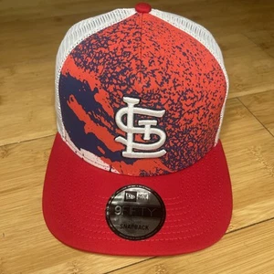 New Era 9FIFTY A-Frame St Louis Cardinals Paint Splash Mesh Snapback Hat Trucker - Picture 1 of 18