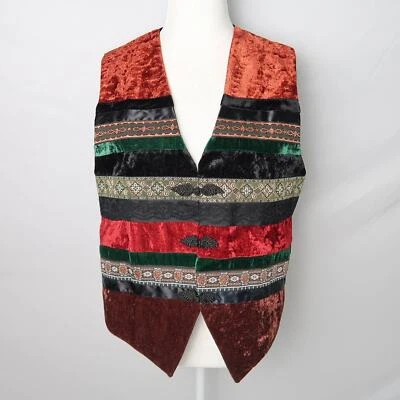 Chaleco bordado terciopelo rayas rojo negro verde Sheri E vintage años 90 M Foto 1 de 4