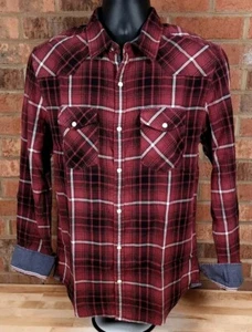 Flag & Anthem Long Sleeve Plaid Pearl Snap Shirt Red Mens Size Medium NEW - Picture 1 of 8