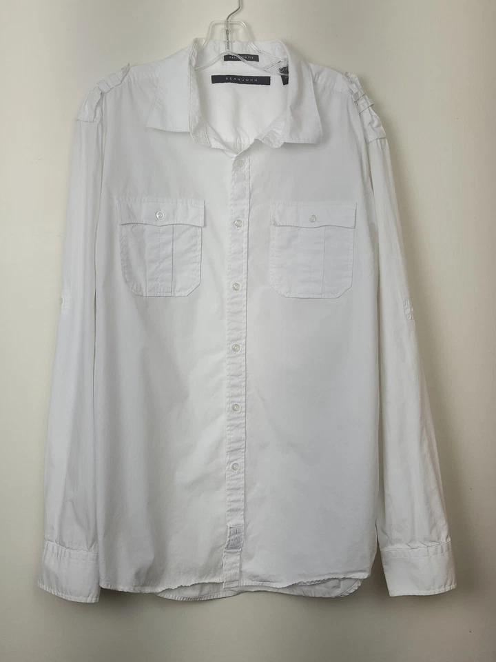 Sean John Mens White Button Down Tailored Fit Shirt 3XL XXXL  - Image 1 of 4