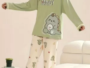 Womens Pajama Set,Long Sleeve Pajamas & Long Pants Cute Dinosaur 2-Piece - Picture 1 of 4
