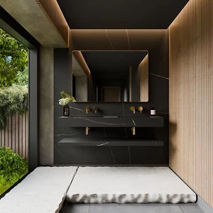 Doppel Waschbecken Waschtisch Marmoroptik Schwarz Matt - Handgefertigt - Bild 1 von 6